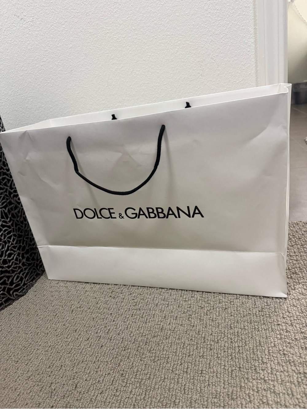 Dolce & Gabbana White Bag with Black Logo and Rope Handles